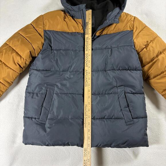 SwissTech Boys Hooded Puffer Jacket Colorblock Gray Brown Youth L 10-12 Coat Zip - Picture 2 of 6